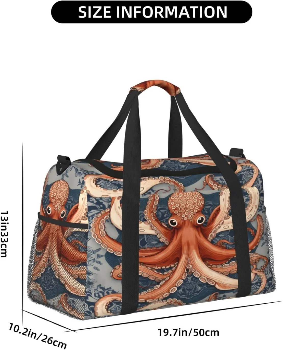 Travel Duffel Bag For Men Women, Vintage Octopus Animal Pattern Carry On Sport Gym Bag With Shoulder Strap Lightweight Waterproof Weekender Bag Overnight Bag
