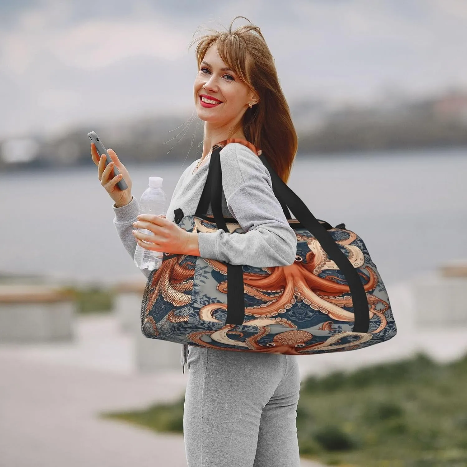 Travel Duffel Bag For Men Women, Vintage Octopus Animal Pattern Carry On Sport Gym Bag With Shoulder Strap Lightweight Waterproof Weekender Bag Overnight Bag