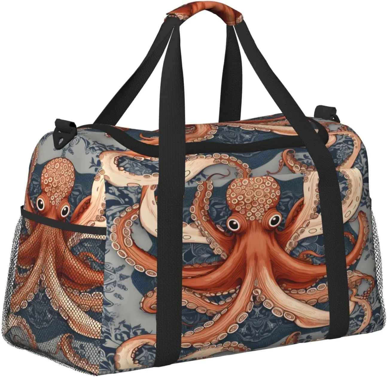 Travel Duffel Bag For Men Women, Vintage Octopus Animal Pattern Carry On Sport Gym Bag With Shoulder Strap Lightweight Waterproof Weekender Bag Overnight Bag