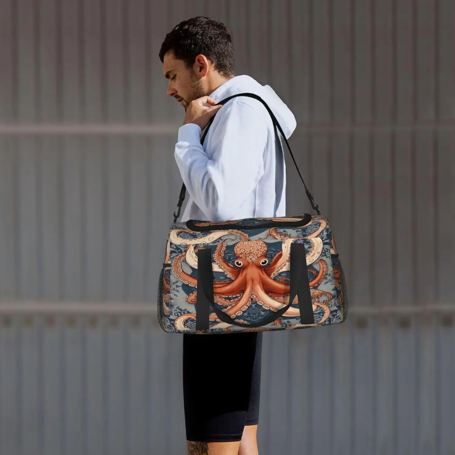 Travel Duffel Bag For Men Women, Vintage Octopus Animal Pattern Carry On Sport Gym Bag With Shoulder Strap Lightweight Waterproof Weekender Bag Overnight Bag