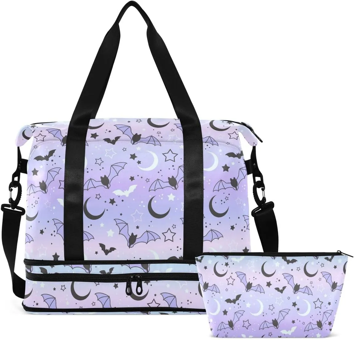 Travel Duffel Tote Bag Bat Starry Sky Sports Duffel Bag with Wet Pocket Weekender Overnight Bag for Women Men Gym Bag, Carry On Bag Hospital Bag for Labor and Delivery