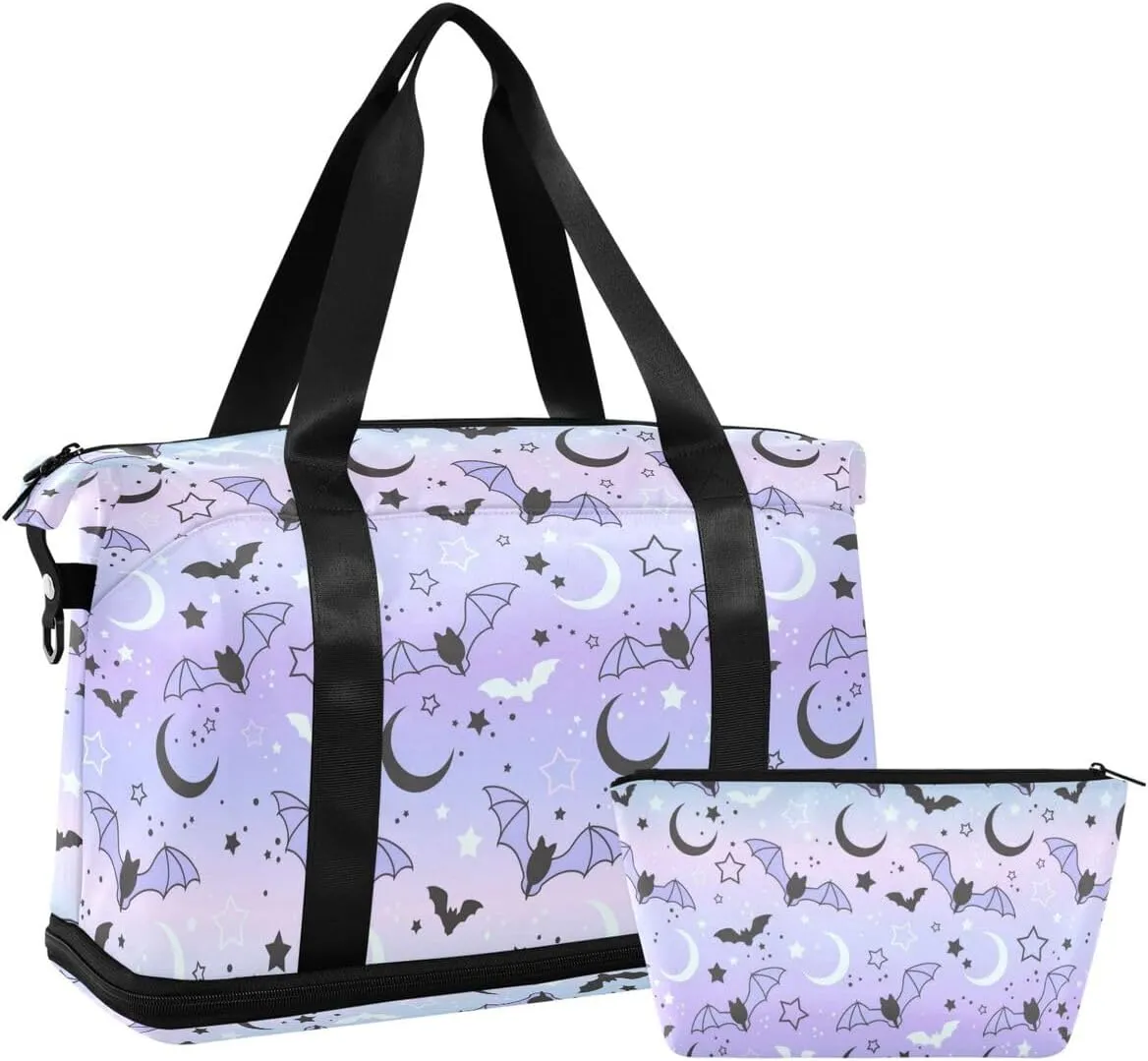 Travel Duffel Tote Bag Bat Starry Sky Sports Duffel Bag with Wet Pocket Weekender Overnight Bag for Women Men Gym Bag, Carry On Bag Hospital Bag for Labor and Delivery