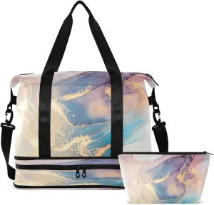 Travel Duffel Tote Bag Luxury Abstract Fluid Art Marble Sports Duffel Bag with Wet Pocket Weekender Overnight Bag for Women Men Gym Bag, Carry On Bag Hospital Bag for Labor and Delivery