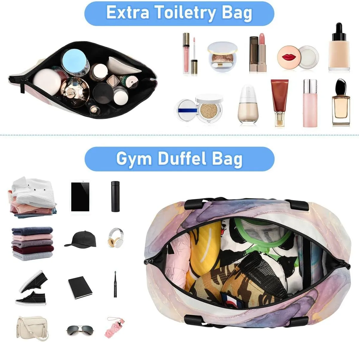 Travel Duffel Tote Bag Luxury Abstract Fluid Art Marble Sports Duffel Bag with Wet Pocket Weekender Overnight Bag for Women Men Gym Bag, Carry On Bag Hospital Bag for Labor and Delivery