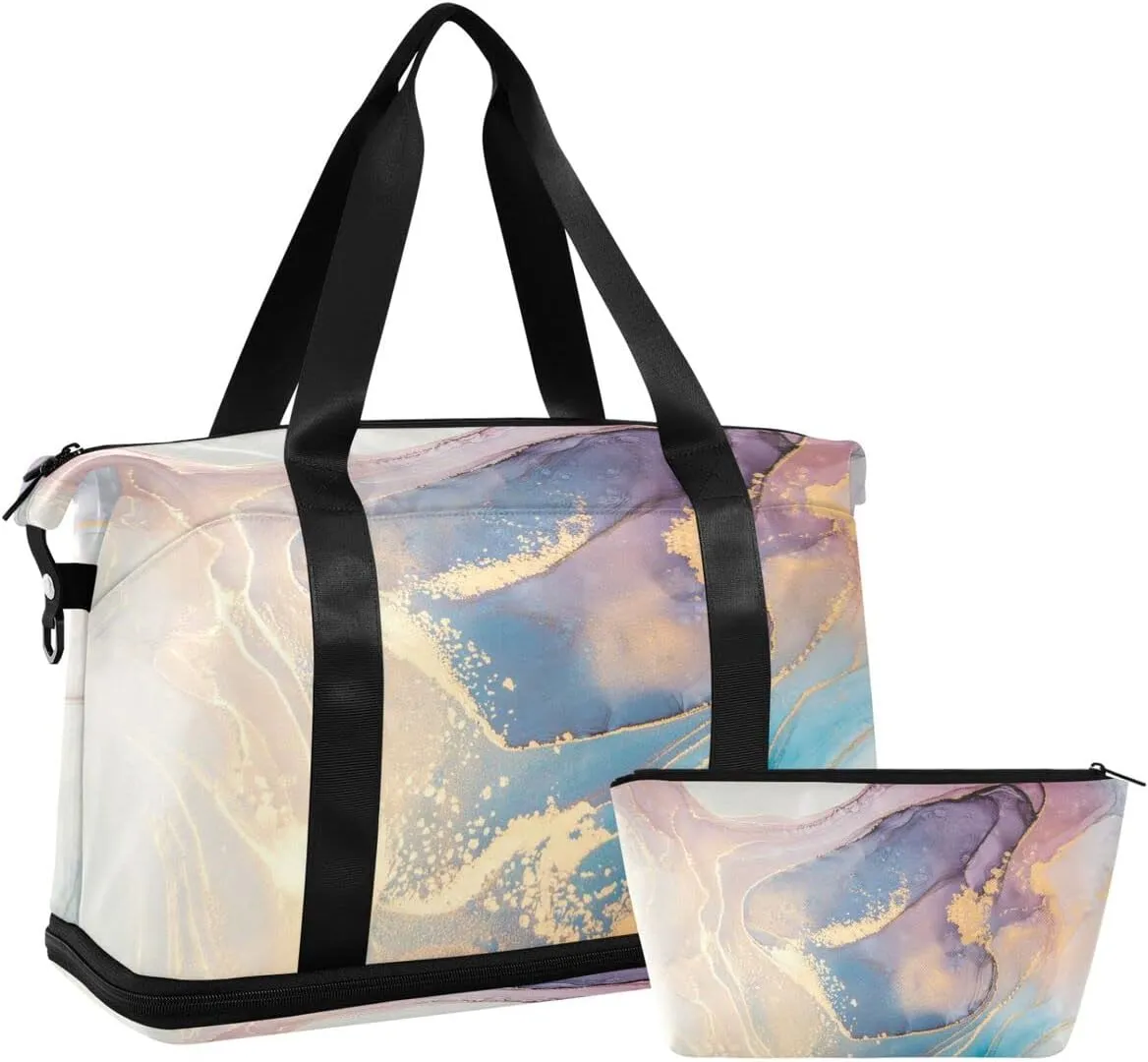 Travel Duffel Tote Bag Luxury Abstract Fluid Art Marble Sports Duffel Bag with Wet Pocket Weekender Overnight Bag for Women Men Gym Bag, Carry On Bag Hospital Bag for Labor and Delivery