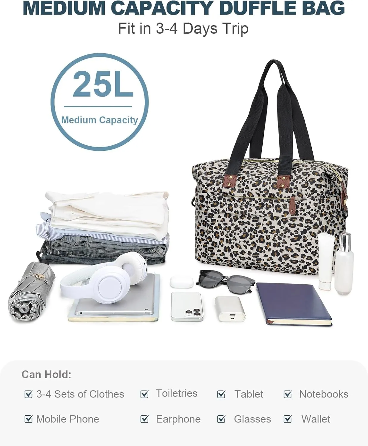 Travel Duffle Bag, Waterproof Weekender Overnight Hospital Bags for Women Men with Toiletry Bag Lightweight Carry on Personal Item Duffle Gym Bag for Travel, Airplanes, Sports
