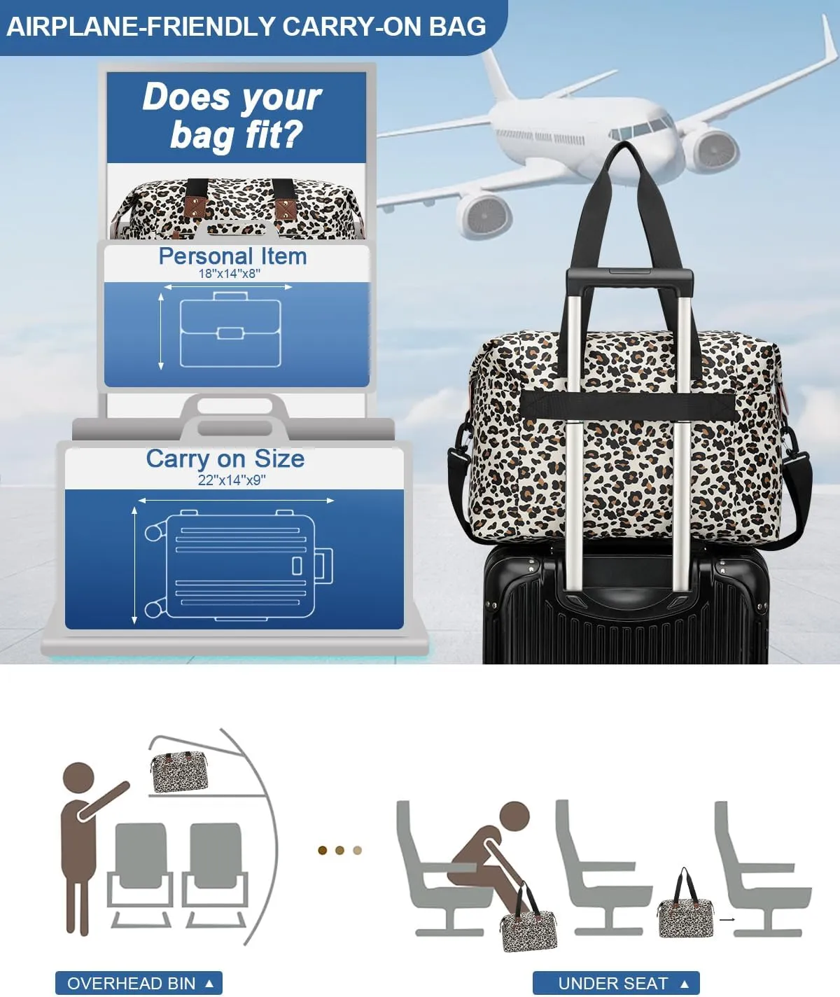 Travel Duffle Bag, Waterproof Weekender Overnight Hospital Bags for Women Men with Toiletry Bag Lightweight Carry on Personal Item Duffle Gym Bag for Travel, Airplanes, Sports