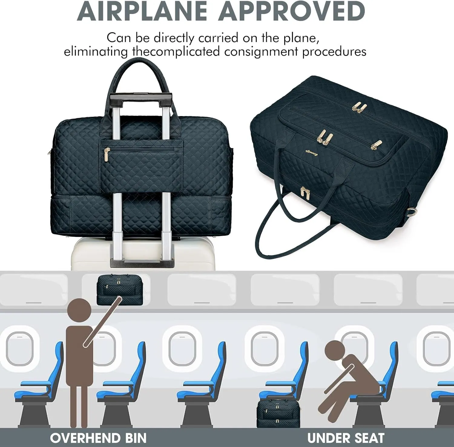 Travel Duffle Bag Weekender for Women - 38L Carry-On Overnight Bag Personal Item Bag with Shoe Compartment & Wet Pocket Weekend Tote Bags with Toiletry Bag Hospital Bags for Labor and Delivery