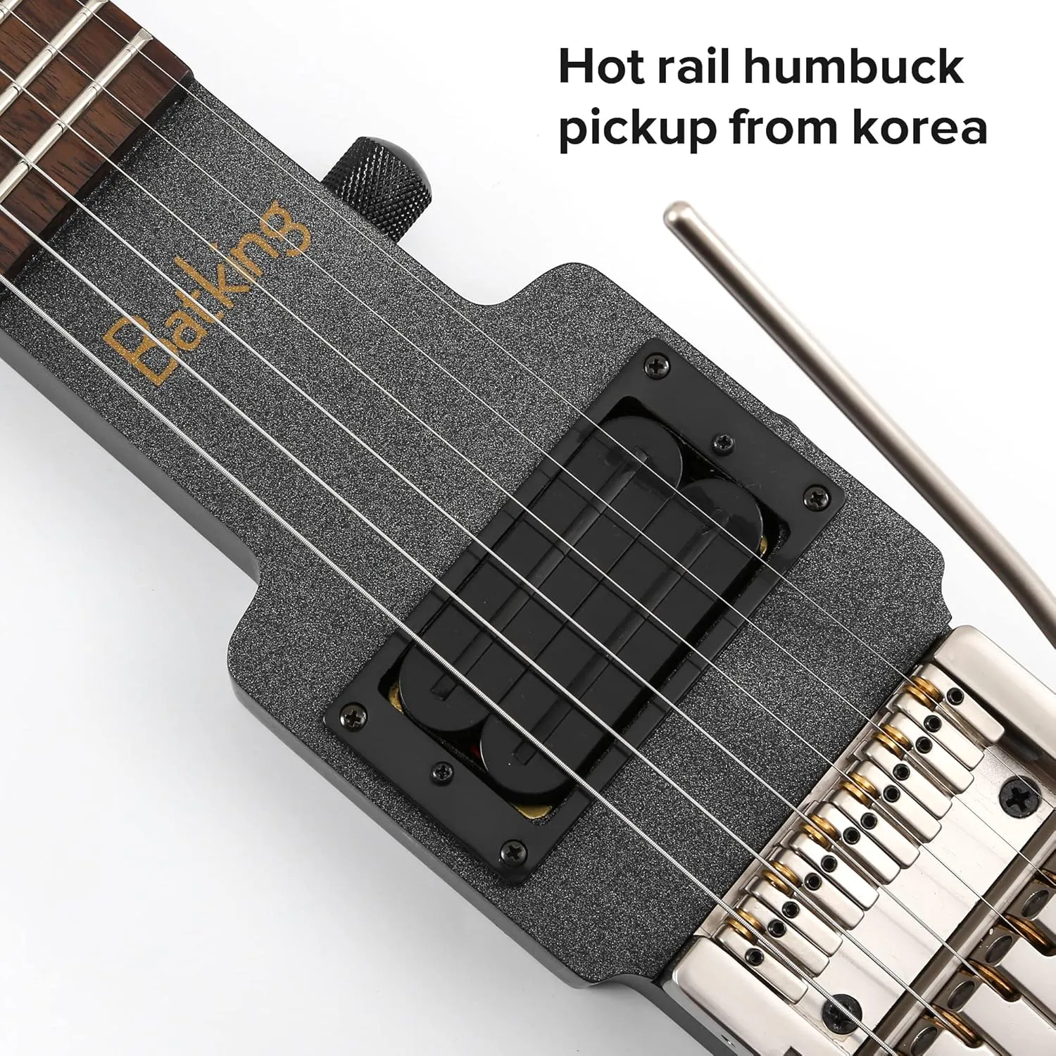 Travel Electric Guitar Headless 6 String Guitar One-piece Canada maple neck through body design Double Locking Tremolo Bridge with Gigbag Black