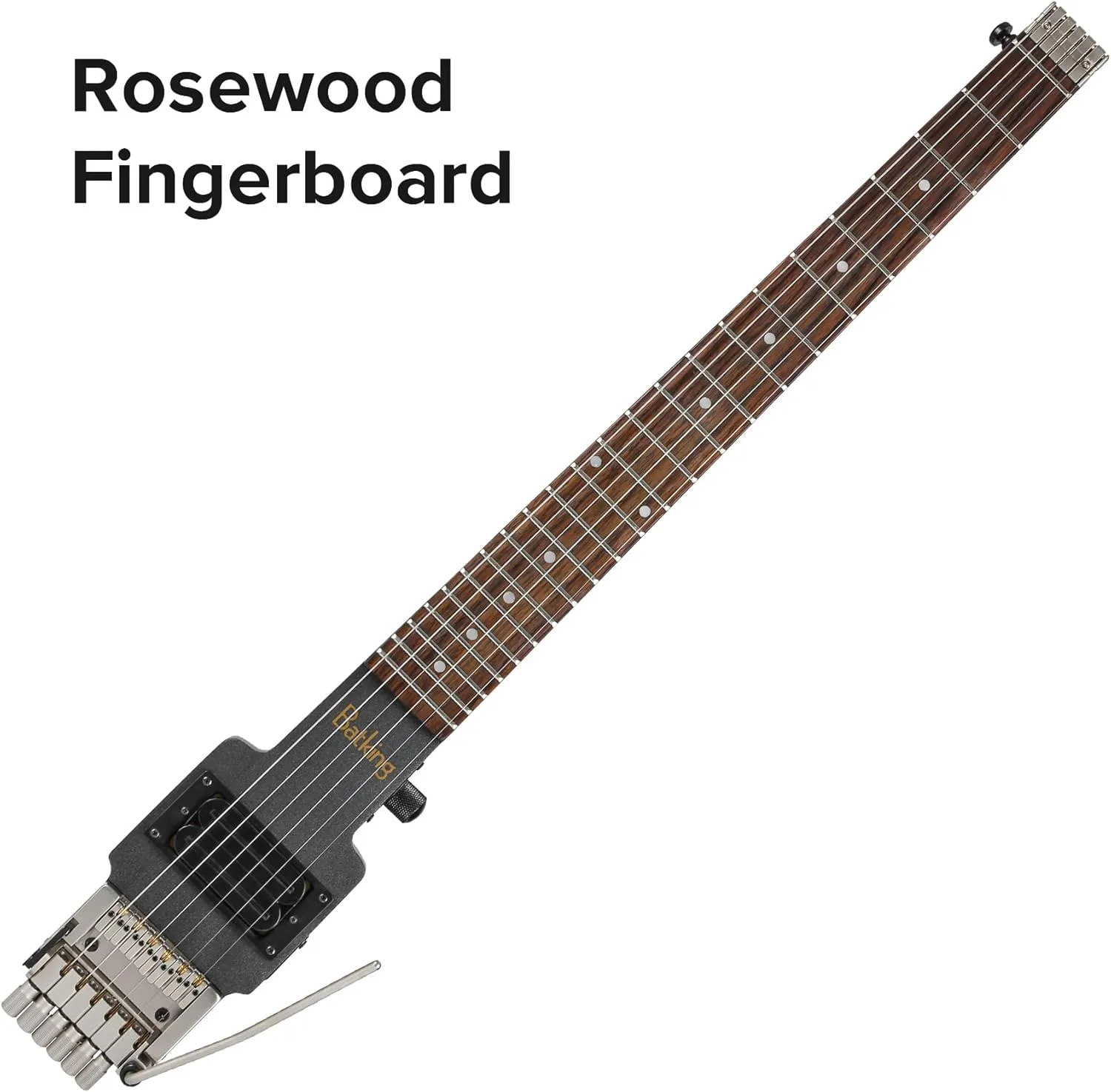 Travel Electric Guitar Headless 6 String Guitar One-piece Canada maple neck through body design Double Locking Tremolo Bridge with Gigbag Black