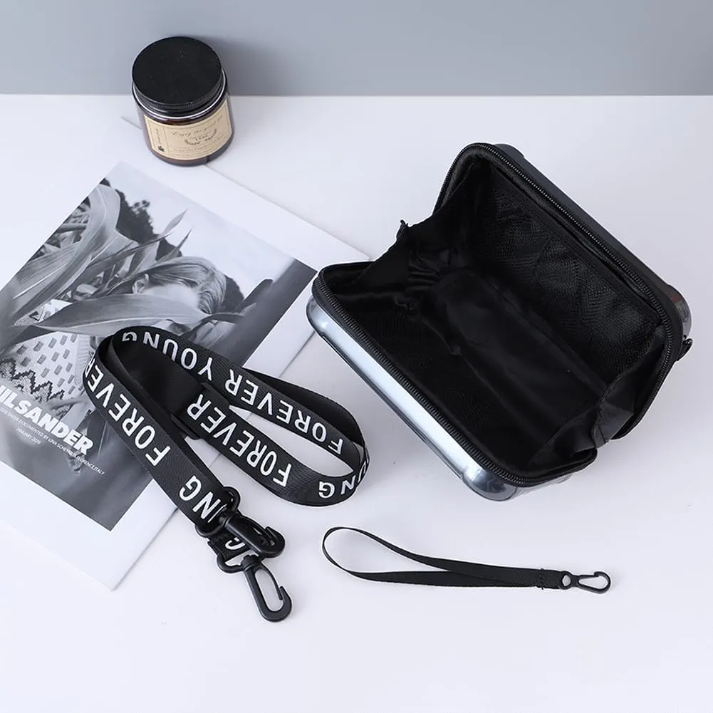 Travel Multi-Function Luggage,Women's PVC Hard Shell Portable Toiletry And Makeup Bag, Alphabet Strap Storage Crossbody Bag