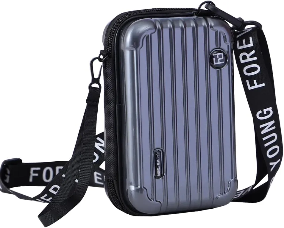 Travel Multi-Function Luggage,Women's PVC Hard Shell Portable Toiletry And Makeup Bag, Alphabet Strap Storage Crossbody Bag