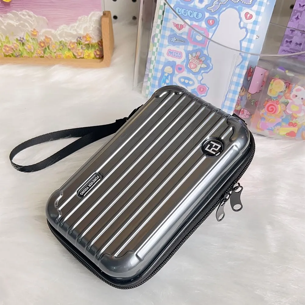 Travel Multi-Function Luggage,Women's PVC Hard Shell Portable Toiletry And Makeup Bag, Alphabet Strap Storage Crossbody Bag