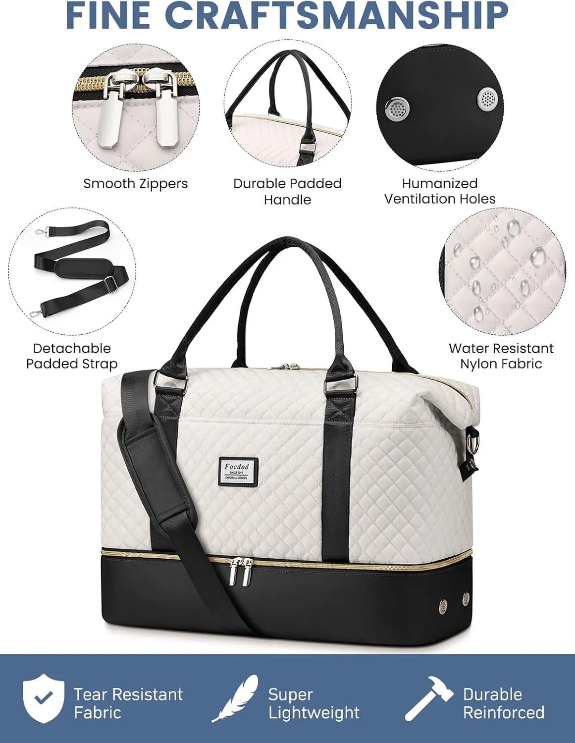 Travel Weekender Duffle Bags for Women: Overnight Bags with Shoe Compartment Large Carry on Weekend Bag with Toiletry & Wet Pocket Tote Duffel Bag Hospital Bag for Women Labor Delivery Begie Black
