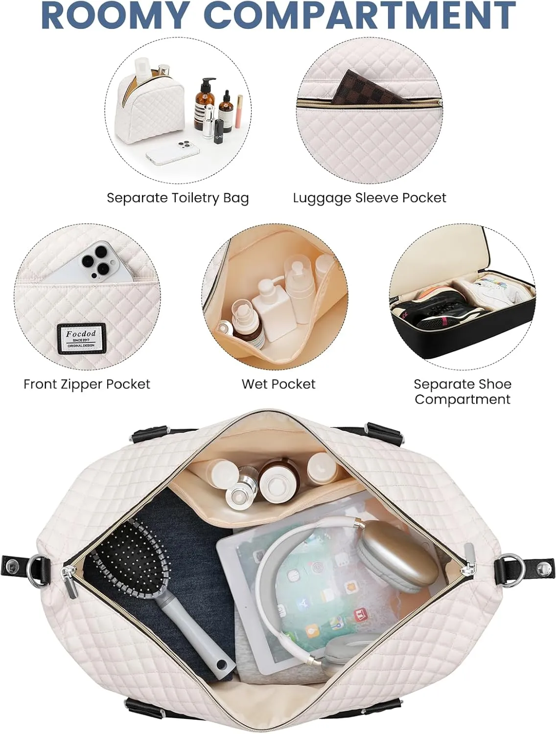 Travel Weekender Duffle Bags for Women: Overnight Bags with Shoe Compartment Large Carry on Weekend Bag with Toiletry & Wet Pocket Tote Duffel Bag Hospital Bag for Women Labor Delivery Begie Black