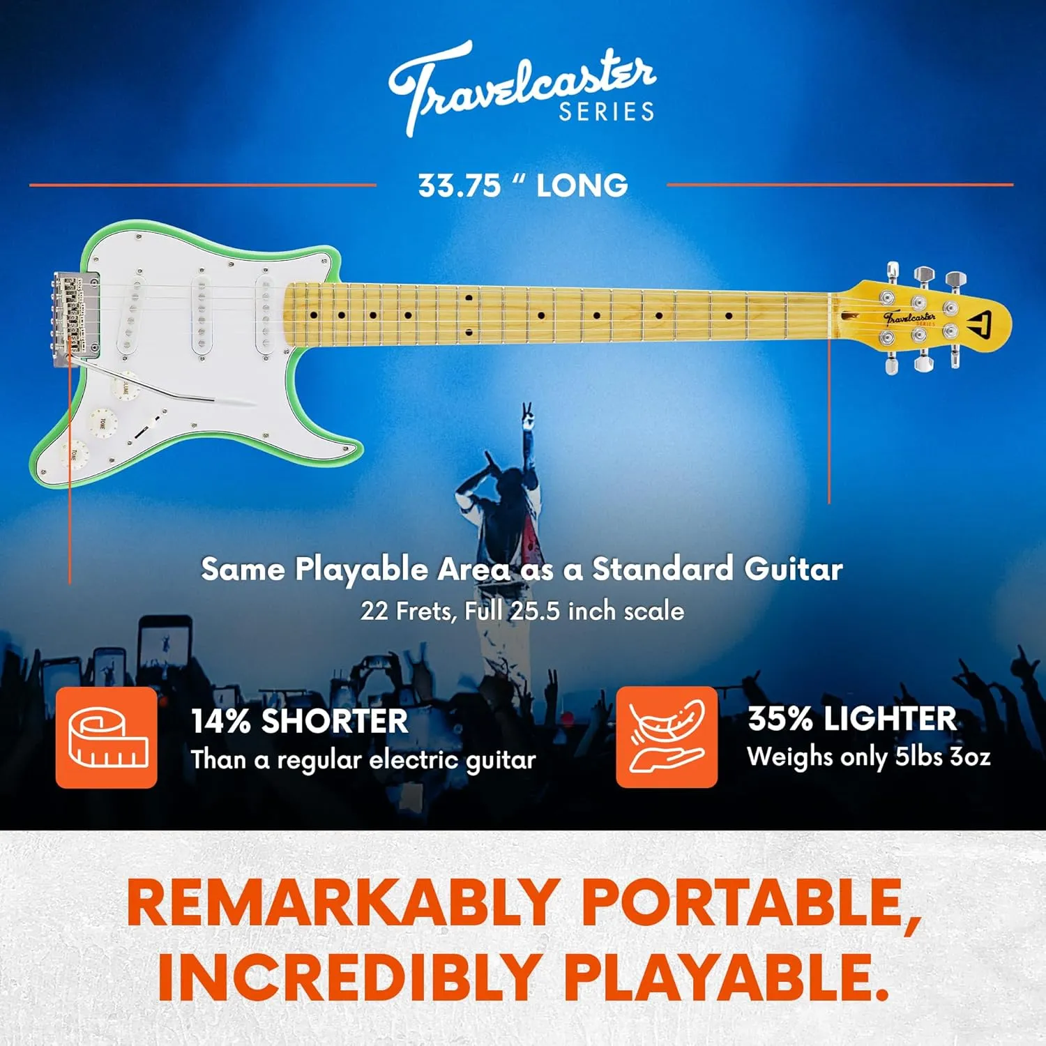 Traveler Guitar Guitar 6 String Travelcaster Deluxe (Gloss Black) Electric, Right, Surf Green/White, Full (TCD SGNG)