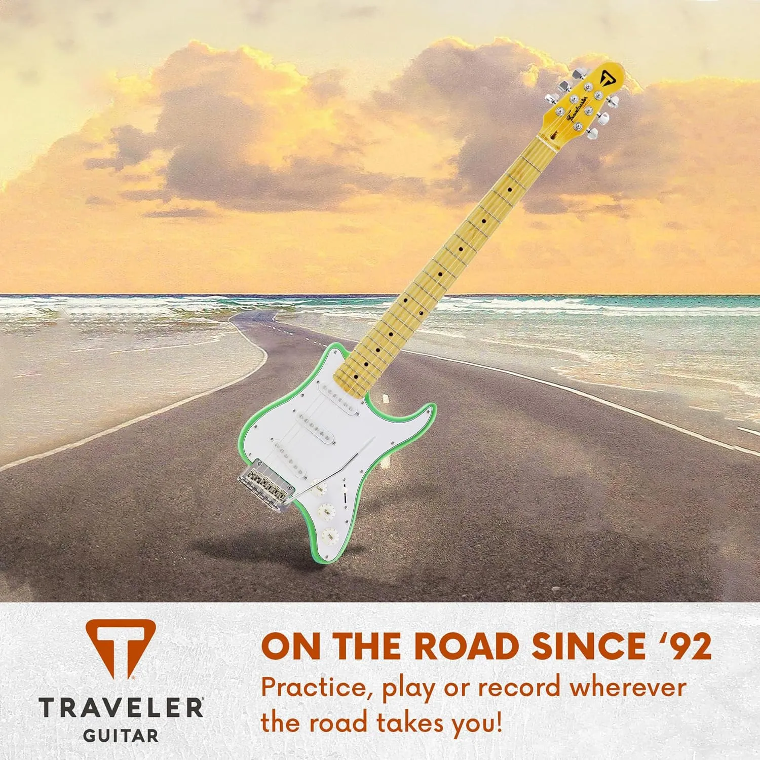 Traveler Guitar Guitar 6 String Travelcaster Deluxe (Gloss Black) Electric, Right, Surf Green/White, Full (TCD SGNG)