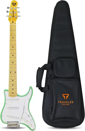 Traveler Guitar Guitar 6 String Travelcaster Deluxe (Gloss Black) Electric, Right, Surf Green/White, Full (TCD SGNG)