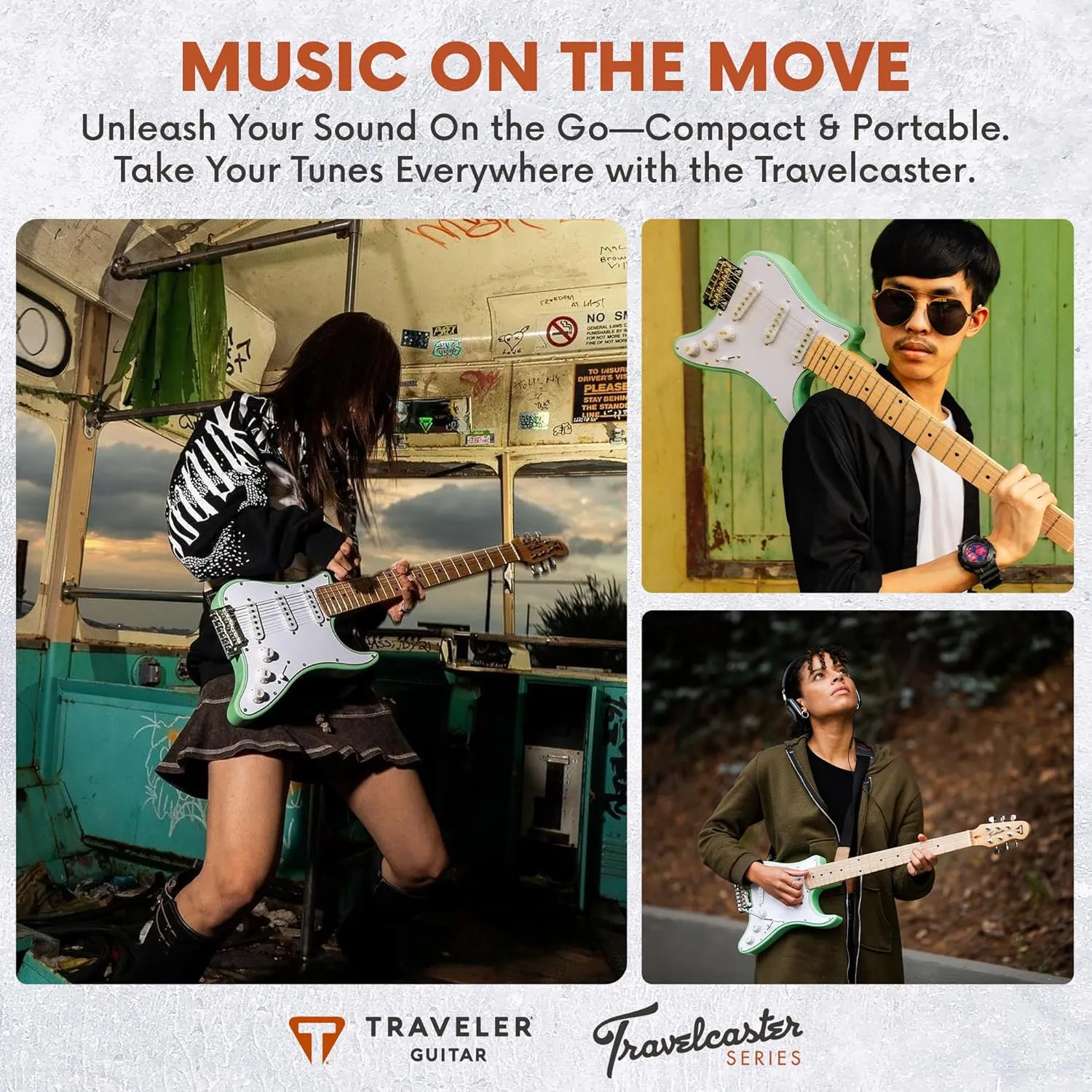 Traveler Guitar Guitar 6 String Travelcaster Deluxe (Gloss Black) Electric, Right, Surf Green/White, Full (TCD SGNG)