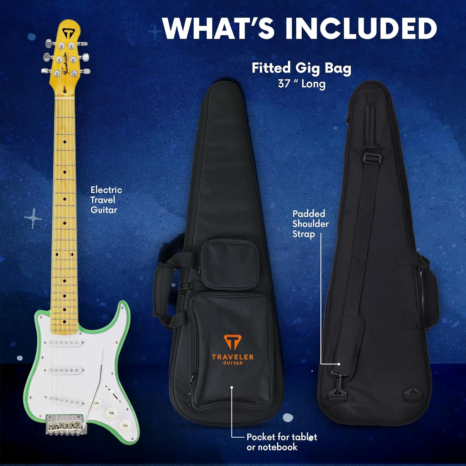 Traveler Guitar Guitar 6 String Travelcaster Deluxe (Gloss Black) Electric, Right, Surf Green/White, Full (TCD SGNG)