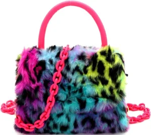 Trendeology Cute Retro Plastic Chain Vegan Leather Fur Mini Satchel Bag Crossbody Clutch