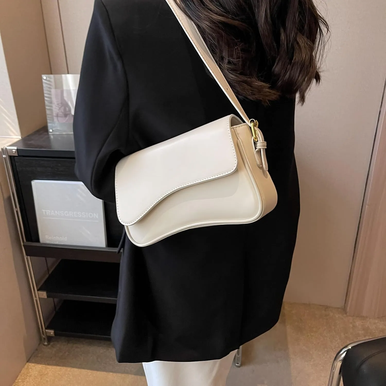 Trendy Y2K Vegan Leather Shoulder Bag for Women - Hobo Handbag, Clutch & Saddle Bag with Removable Strap