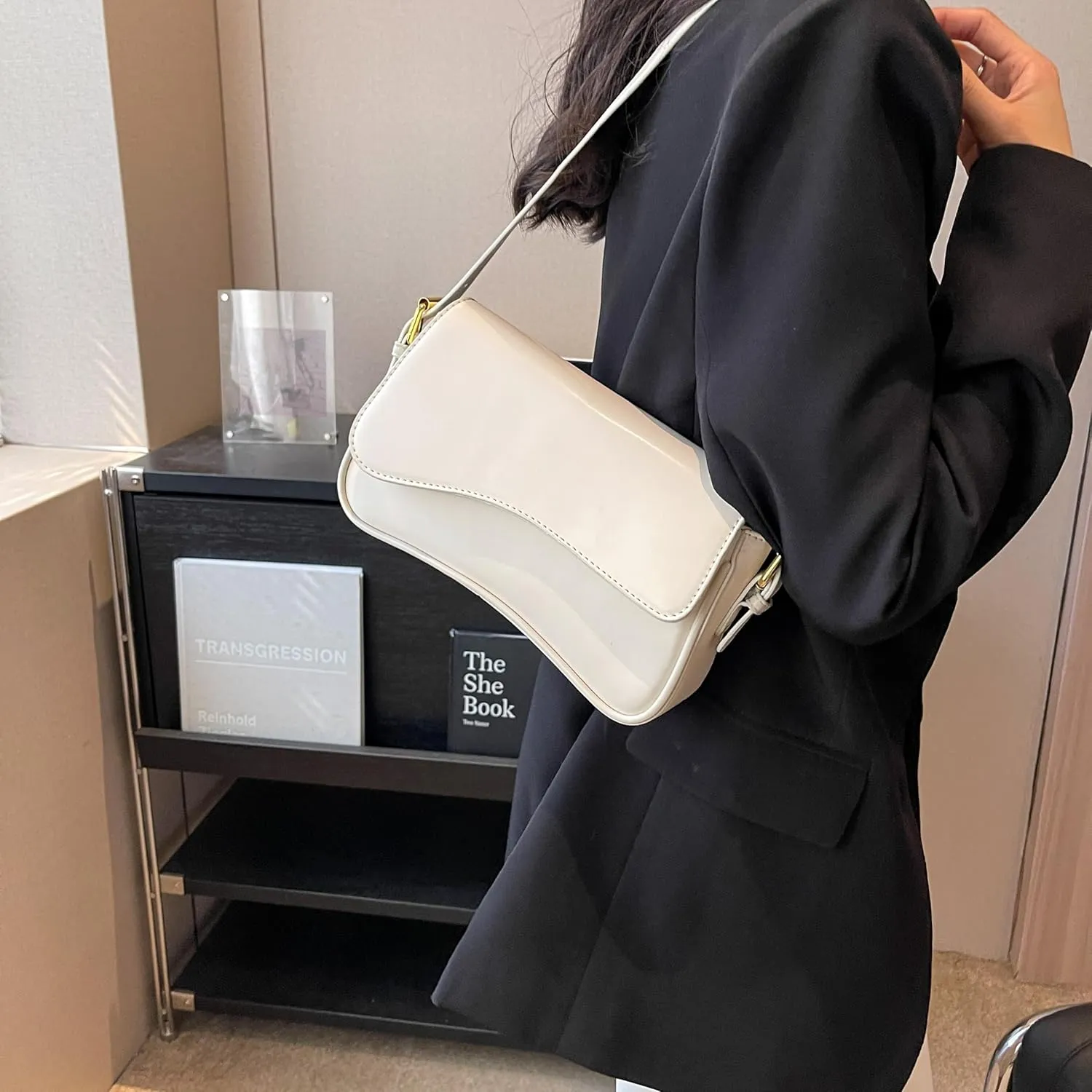 Trendy Y2K Vegan Leather Shoulder Bag for Women - Hobo Handbag, Clutch & Saddle Bag with Removable Strap