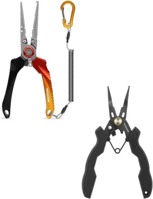 TRUSCEND Lockable Handy 8" Fishing Pliers with Innovative Ergonomic Handle, Saltwater Corrosion Resistant Teflon Coated Fishing Tool, Multi-Function Fishing Gear with Mo-V Cutter, Amazing Fishing Gift