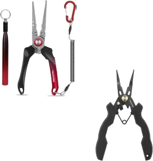TRUSCEND Lockable Handy Fishing Pliers, Split Ring Pliers Kit with Wacky Rig Tool, Corrosion Resistant Teflon Coating Fishing Gear Hook Remover for Saltwater Freshwater, Fishing Gifts for Men