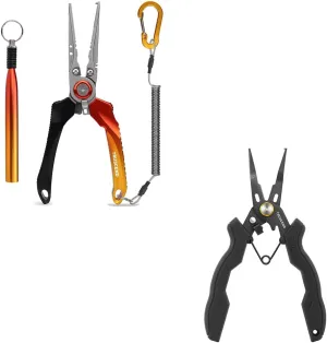 TRUSCEND Lockable Handy Fishing Pliers, Split Ring Pliers Kit with Wacky Rig Tool, Corrosion Resistant Teflon Coating Fishing Gear Hook Remover for Saltwater Freshwater, Fishing Gifts for Men