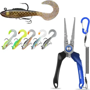 TRUSCEND Pre-Rigged Fishing Jig Lures for Freshwater and Saltwater, Lifelike Shrimp Crayfish Swimbait, Lockable Handy Fishing Pliers with Innovative Ergonomic Handle, Amazing Fishing Gear Gifts