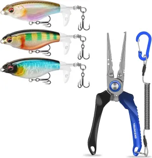 TRUSCEND Top Water Fishing Lures with BKK Hooks, Whopper Fishing Lure for Freshwater or Saltwater, Lockable Handy Fishing Pliers with Innovative Ergonomic Handle, Fishing Gifts for Men
