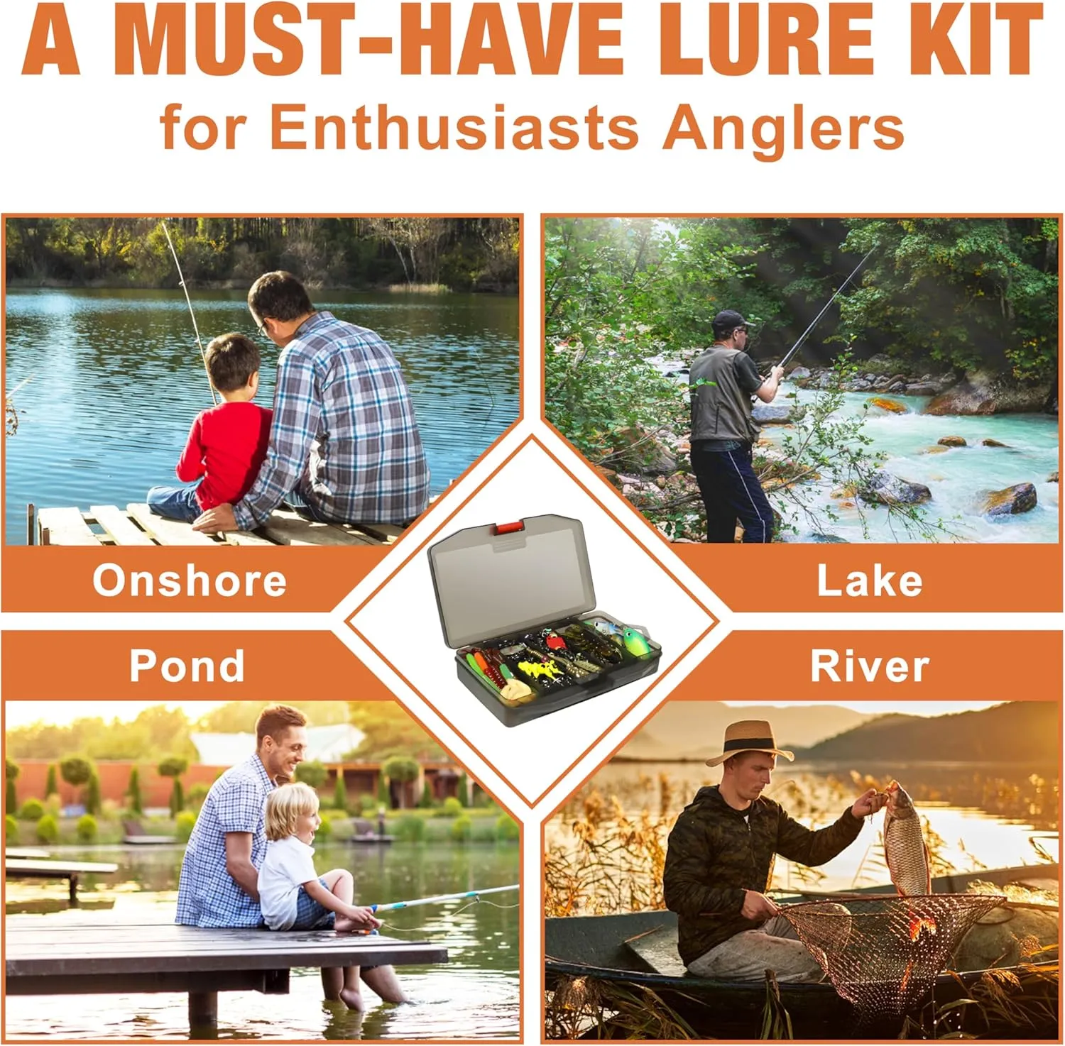 TRUSCEND Widely Used Fishing Lures & Tackle Kit Worth Ever Penny, Selected Fishing Kit for Starter Freshwater Saltwater, Economic/Giftable/Premium Fishing Gear Set Available, for Family