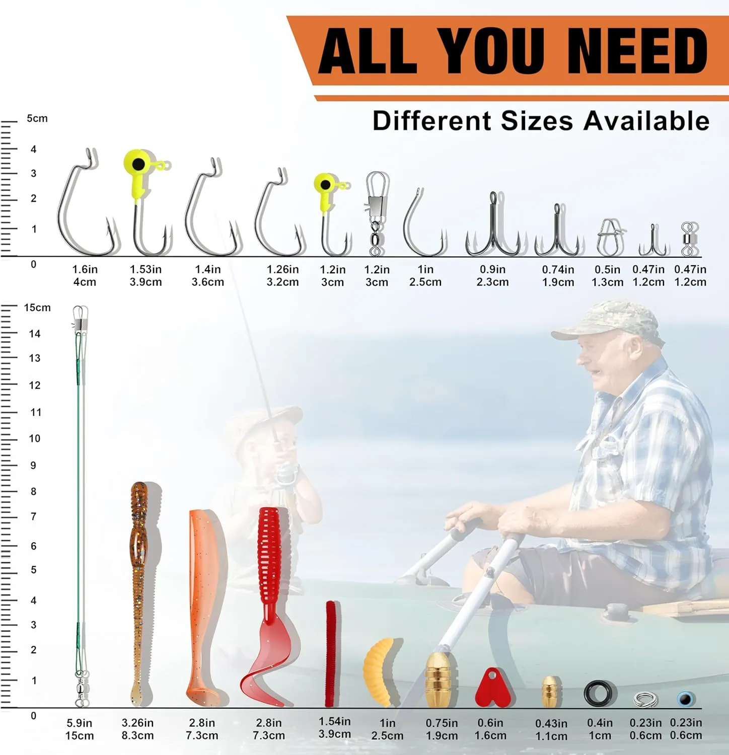 TRUSCEND Widely Used Fishing Tackle & Accessories Kit, Fishing Tackle Box with Tackle Included, Fishing Sinker Weight Hook Swivels Snap Leader Lures, Giftable Beginner Fishing Lures/Gear Set