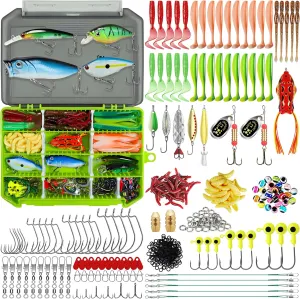 TRUSCEND Widely Used Fishing Tackle & Accessories Kit, Fishing Tackle Box with Tackle Included, Fishing Sinker Weight Hook Swivels Snap Leader Lures, Giftable Beginner Fishing Lures/Gear Set