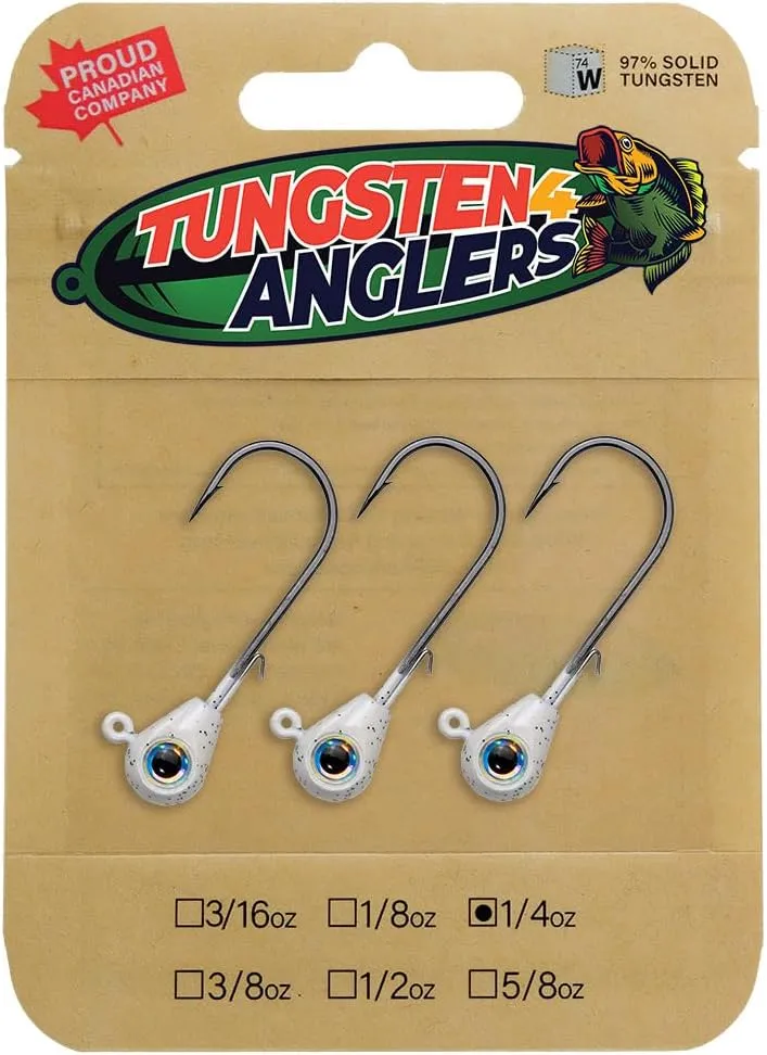 Tungsten 4 Anglers – 97% Pure Tungsten Forward Facing Live Sonar Sleek Bomb Jig Heads | 1/4 3/8 1/2oz. Damiki Rig with Bkk Hooks, 3pcs/Bag for Bass, Walleye, Pike Fishing