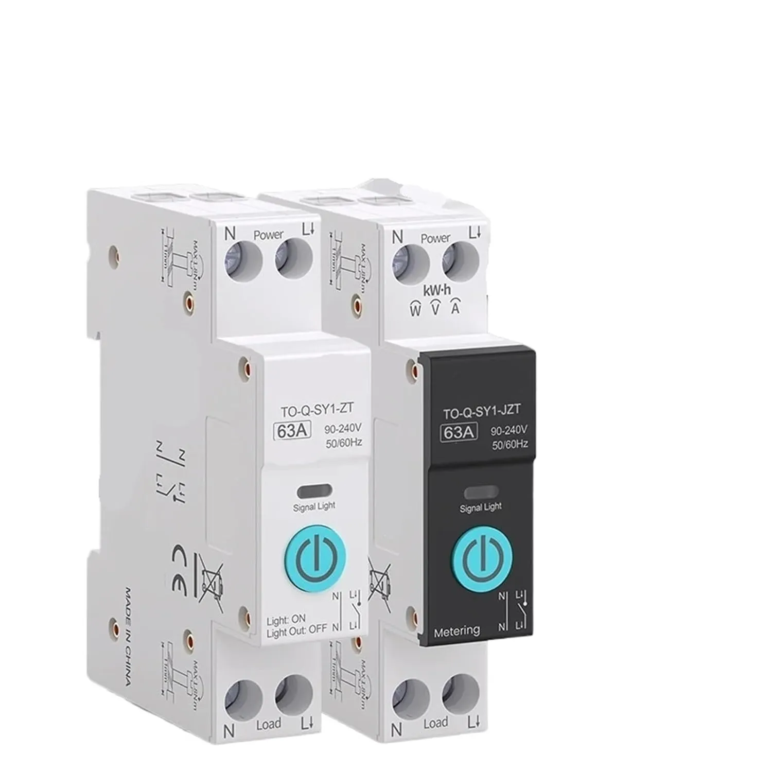 TUYASmart Circuit Breaker Power Metering 1P 63A DIN Rail for Wireless Remote Control by APP Tong(White No metering,ZigBee 63A)