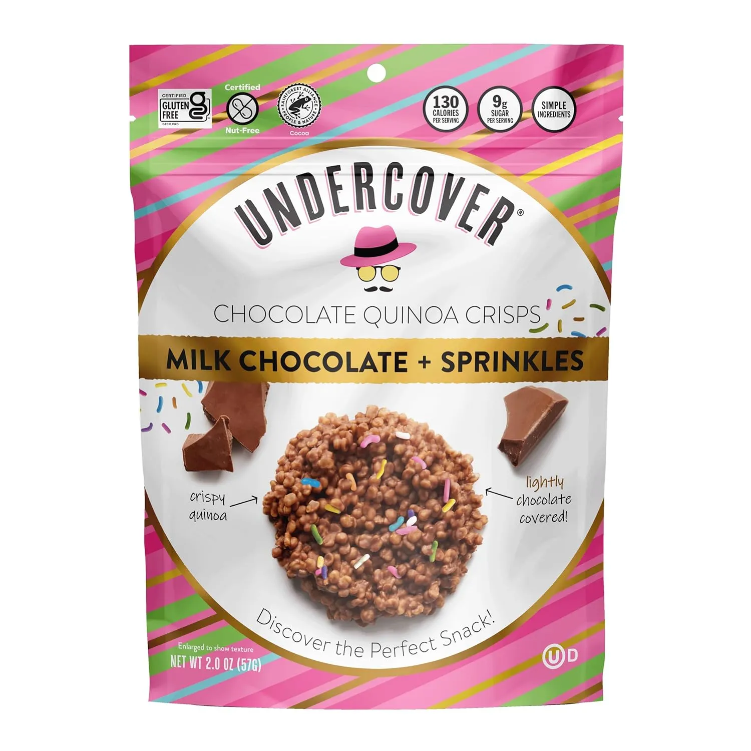 Undercover Chocolate Quinoa Crisps- Milk Chocolate   Sprinkles | 12-Pack, 2oz Bags | Gluten Free, Nut-Free, Allergen Friendly, Kosher