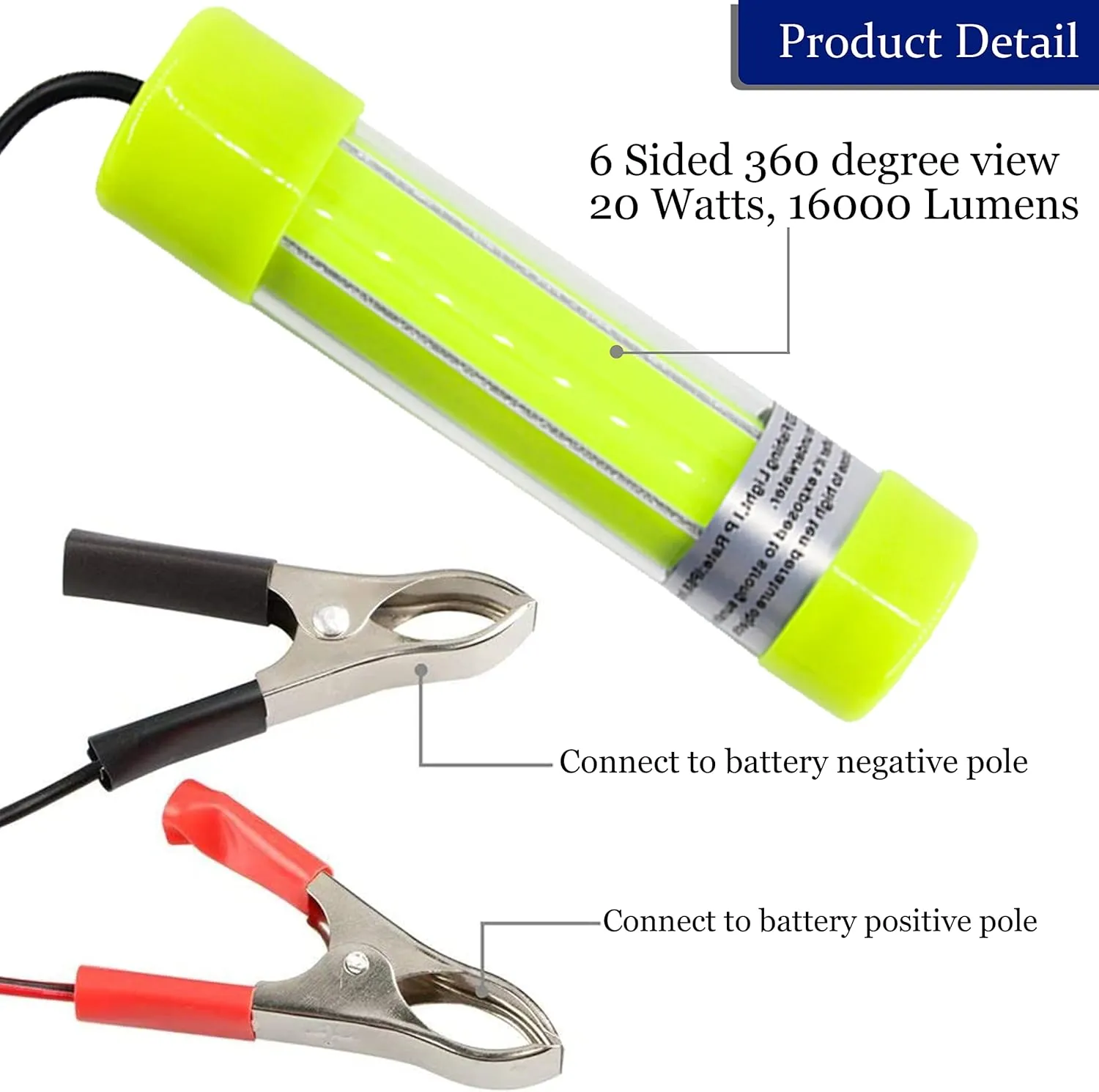 Underwater Fishing Light Super Bright 16000 Lumens 20W 12V LED Submersible Fish Bait Finder Deep Drop Night Fishing Light for Shrimp, Prawns, Squid and Fish