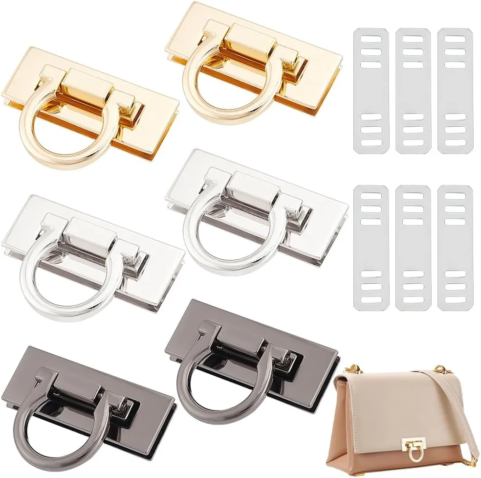 UNICRAFTALE About 6Pcs Purse Twist Turn Locks 3 Colors Alloy Bag Twist Lock Accessories Handbags Lock Rectangle Turn Lock Clip Clasp Hardware Purse Bag Closure Clasp for DIY Purse Handbag Making