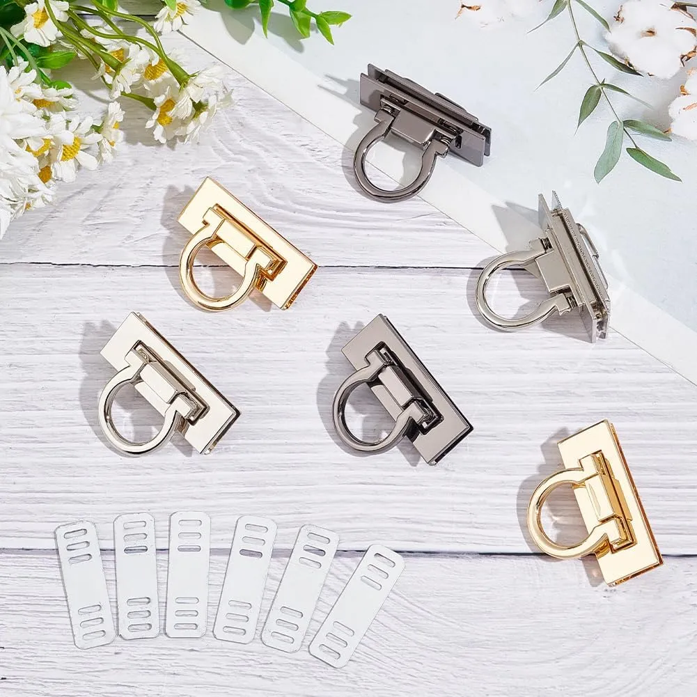 UNICRAFTALE About 6Pcs Purse Twist Turn Locks 3 Colors Alloy Bag Twist Lock Accessories Handbags Lock Rectangle Turn Lock Clip Clasp Hardware Purse Bag Closure Clasp for DIY Purse Handbag Making