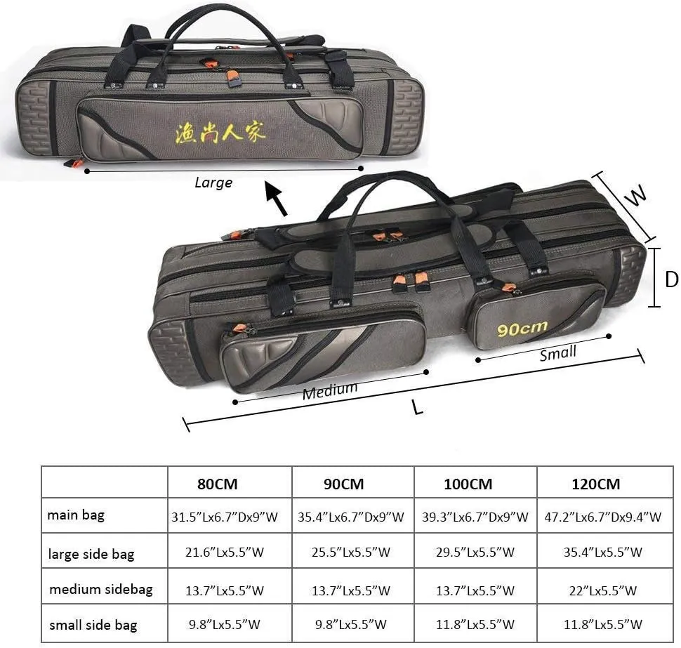 UNISTRENGH 3 Layers Portable Folding Fishing Rod Carrier Reel Case Bags Fish Pole Tools Storage Bag Case Pro Gear Tackle (3 layers/90cm(35.4inch))