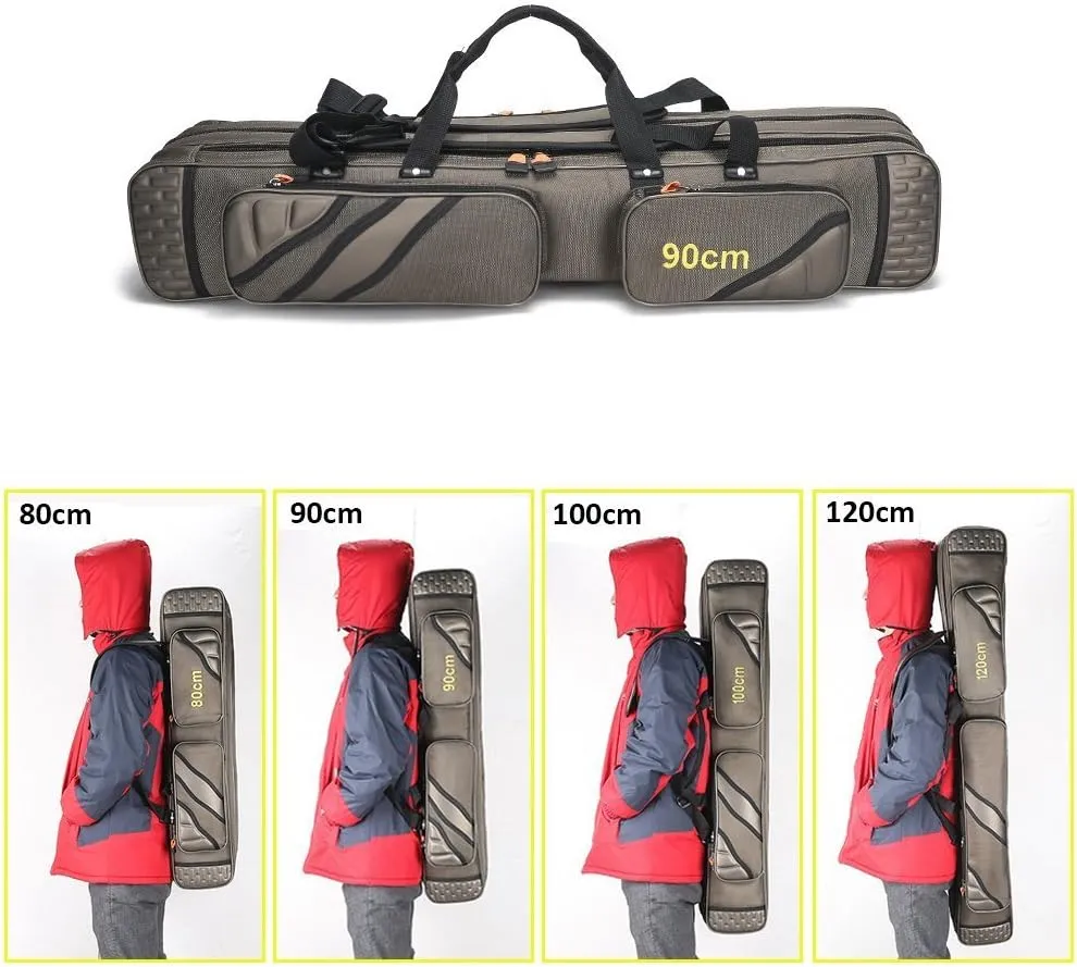UNISTRENGH 3 Layers Portable Folding Fishing Rod Carrier Reel Case Bags Fish Pole Tools Storage Bag Case Pro Gear Tackle (3 layers/90cm(35.4inch))