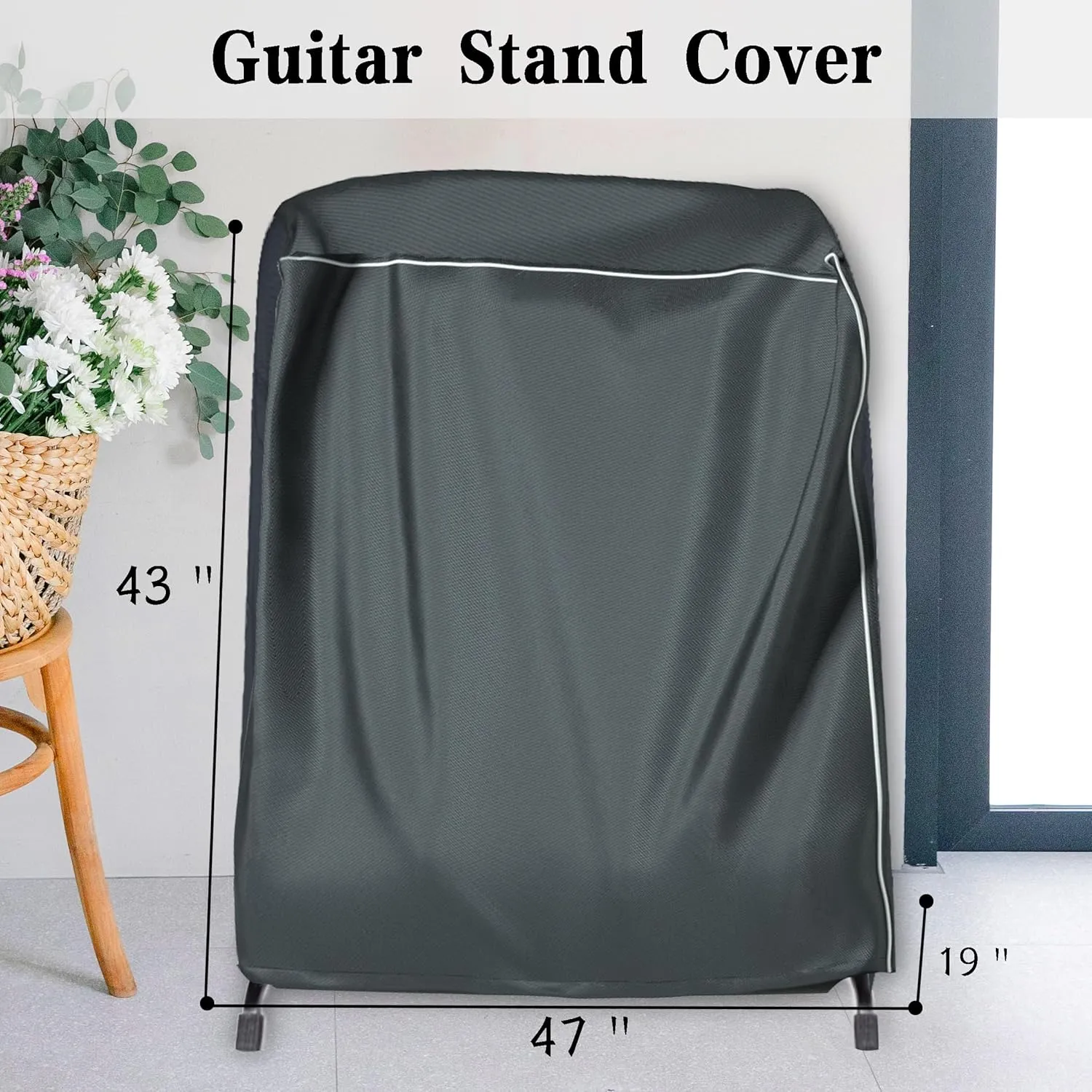 Universal Guitar Stand Cover - Heavy Duty Dust Proof & UV Protection for Acoustic/Electric Guitar Stands | Home Studio Stage Accessories | 43" H x47 L x19 W Black