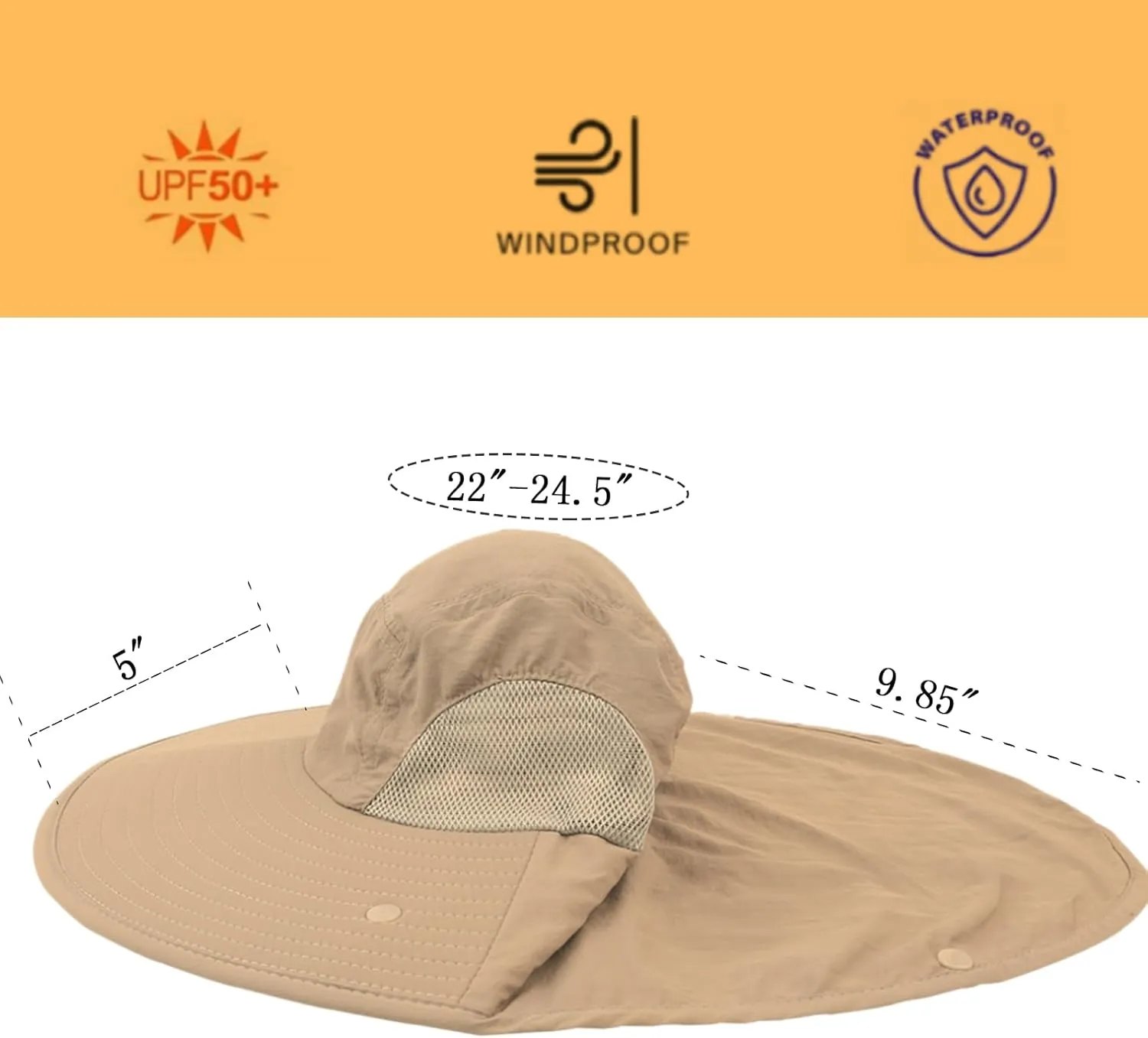 UPF 50  Fishing Hat for Mens Women Wide Brim Sun Hat with Detachable Face Cover & Neck Flap