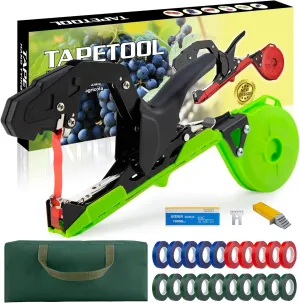 Upgraded Plant Tying Machine, FurFrolic Lightweight Plant Tape Gun to Tie Up Vine Quickly, Tapener Tying Tool for Tomatoes, Grapes with Green Tape, Spare SK5 Blade, Staples and Storage Bag