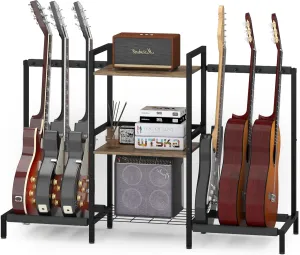 Usinso 6 Space Multi Guitar Rack for Acoustic, Electric, Bass, Ukuleles & Amp Accessories - 29'H Back Rack Guitar Display for Home Music Studio