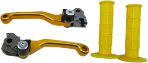 USonline911 Gold Pair of CNC Billet 6061-T6 Aluminum Motorcross Dirt Bike Pivot Brake Clutch Levers Set Pair of 7/8" 22mm Rubber Hand Grips for 1980 Bultaco Astro 250