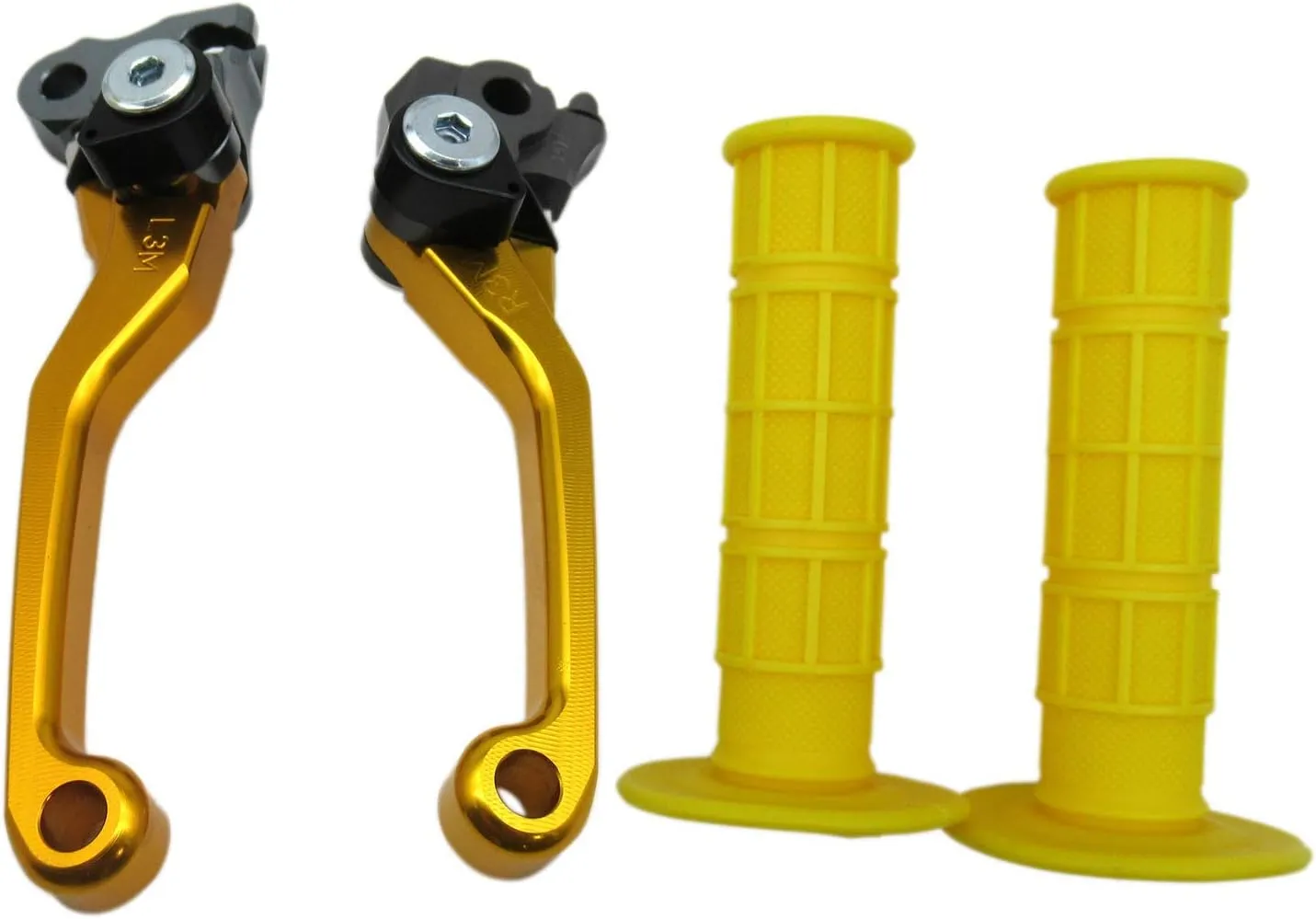USonline911 Gold Pair of CNC Billet 6061-T6 Aluminum Motorcross Dirt Bike Pivot Brake Clutch Levers Set Pair of 7/8" 22mm Rubber Hand Grips for 1980 Bultaco Astro 250