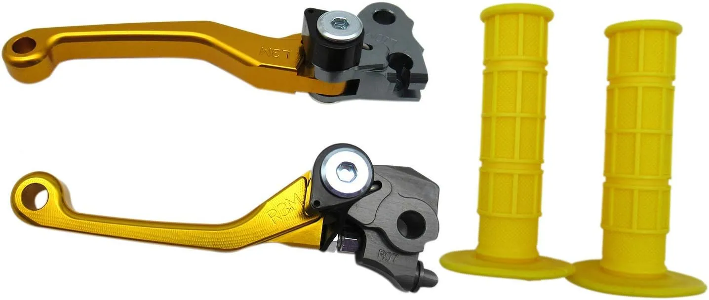 USonline911 Gold Pair of CNC Billet 6061-T6 Aluminum Motorcross Dirt Bike Pivot Brake Clutch Levers Set Pair of 7/8" 22mm Rubber Hand Grips for 1980 Bultaco Astro 250